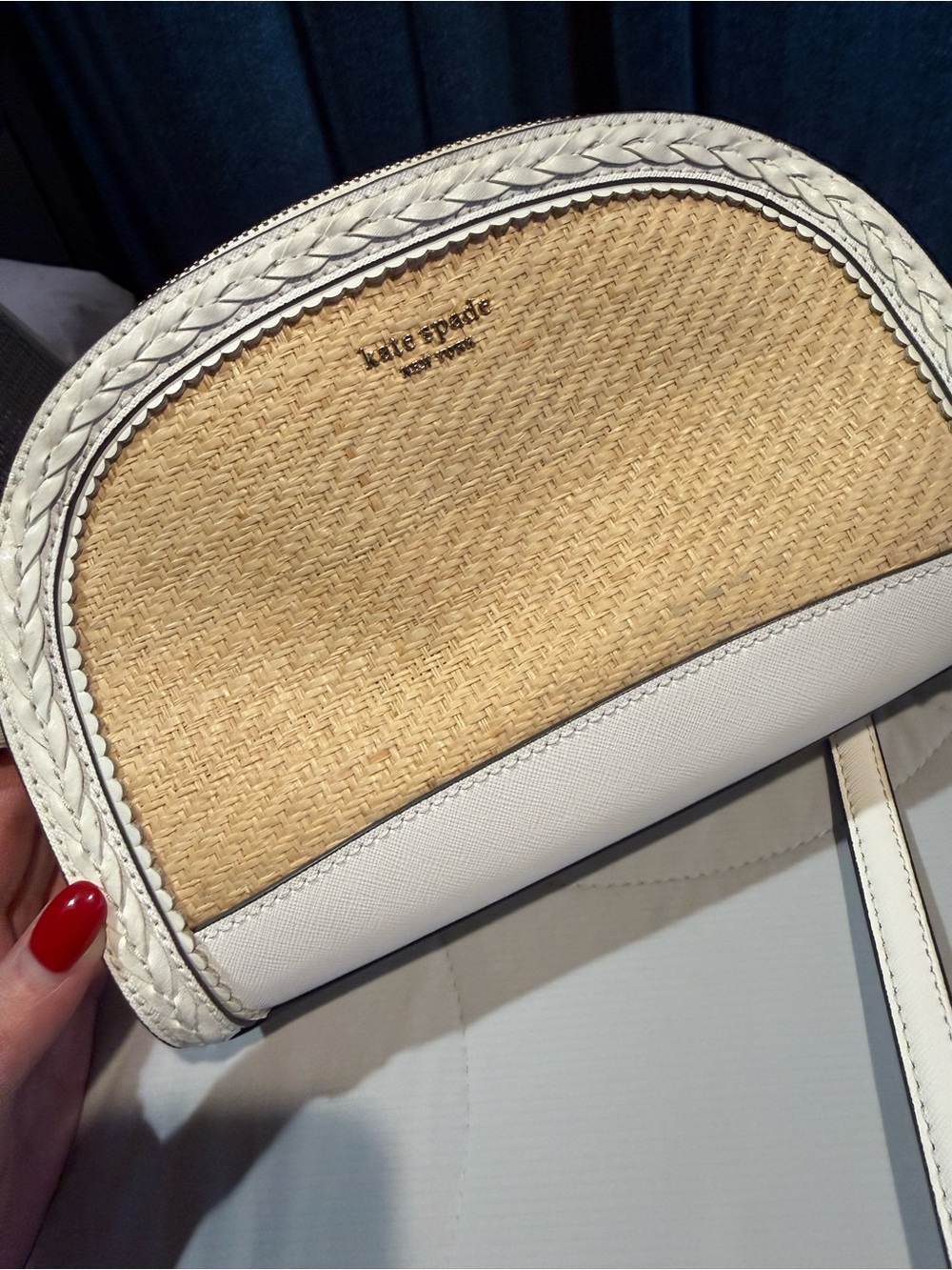 kate spade White & Natural Straw Crossbody with Braided Trim